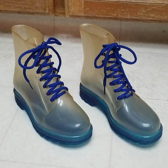 Dr. Martens Shoes - Clear Faux Docs Ankle Boots w/ blue trim & laces